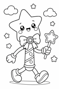 Cute Kawaii Magic Wand with Stars Coloring Page coloring page
