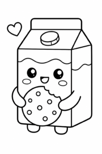 Cute Kawaii Milk Box Holding a Cookie Doodle Page coloring page