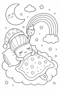 Cute Kawaii Paintbrush Painting a Rainbow Doodle Page coloring page