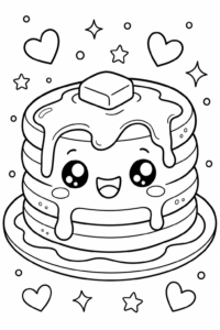 Cute Kawaii Pancake Stack with Syrup Doodle Card coloring page