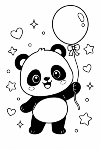 Cute Kawaii Panda Eating Bamboo Doodle Page coloring page