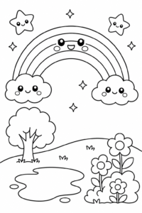 Cute Kawaii Rainbow with Little Stars Coloring Page coloring page