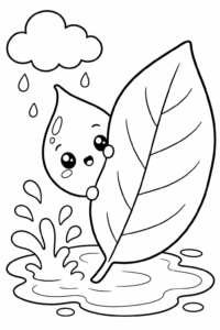 Cute Kawaii Raindrop Splashing in a Puddle Doodle Page coloring page