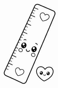 Cute Kawaii Ruler with Tiny Hearts Printable Card coloring page