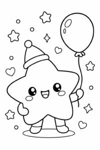 Cute Kawaii Star Wearing a Tiny Hat Printable Coloring Page coloring page