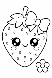 Cute Kawaii Strawberry Wearing a Bow Printable Card coloring page