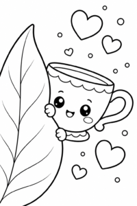 Cute Kawaii Teacup with Floating Hearts Printable Coloring Page coloring page