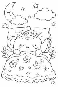 Cute Kawaii Teapot with Flower Patterns Doodle Card coloring page
