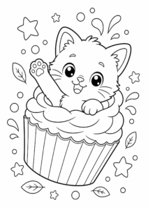 Cute Kitten Hiding in a Cupcake Coloring Page coloring page