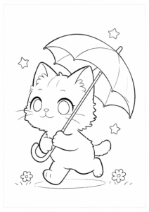 Cute Kitten Holding a Tiny Umbrella Coloring Sheet coloring page