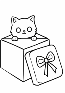 Cute Kitten Peeking from a Gift Box Coloring Page coloring page