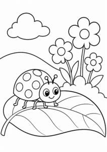 Cute Ladybug Walking on a Leaf Coloring Page coloring page