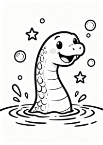 Cute Loch Ness Monster Peeking from Water Printable Coloring Sheet coloring page