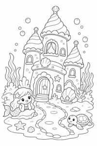 Cute Mermaid Castle Under the Sea Doodle Page coloring page