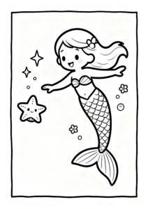 Cute Mermaid Castle Under the Sea Printable Card coloring page