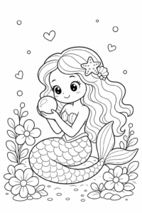 Cute Mermaid Holding a Pearl Doodle Page coloring page