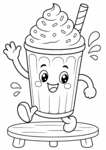 Cute Milkshake with Whipped Cream Coloring Page coloring page