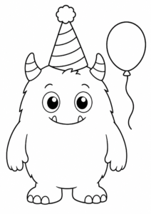 Cute Monster Wearing a Party Hat Coloring Sheet coloring page