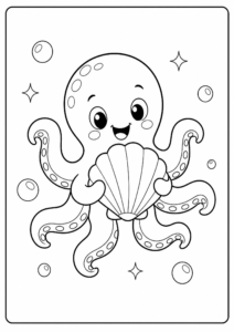 Cute Octopus Holding a Seashell Coloring Sheet coloring page
