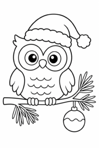 Cute Owl Sitting on a Christmas Branch Printable Coloring Page coloring page