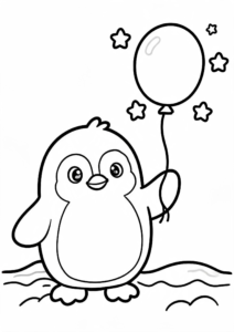 Cute Penguin Sliding Near the Ocean Doodle Card coloring page