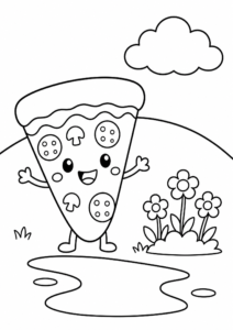 Cute Pizza Slice with Happy Face Coloring Page coloring page