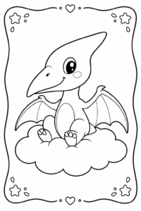 Cute Pterodactyl Sitting on a Cloud Doodle Page coloring page