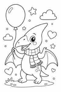 Cute Pterodactyl Wearing a Scarf Printable Card coloring page