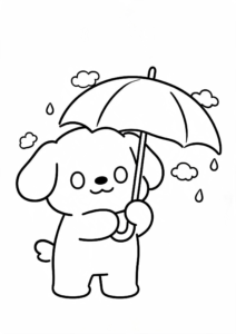 Cute Puppy Holding a Tiny Umbrella Coloring Sheet coloring page