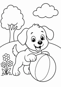 Cute Puppy Playing with a Ball Coloring Page coloring page