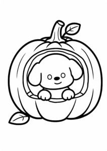 Cute Puppy Sitting in a Pumpkin Coloring Page coloring page