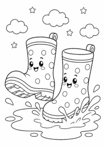 Cute Rain Boots with Puddle Splash Coloring Page coloring page