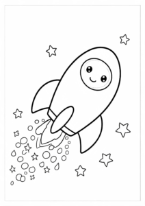 Cute Rocket Flying Past Stars Coloring Page coloring page