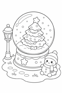 Cute Snow Globe with Christmas Tree Doodle Page coloring page