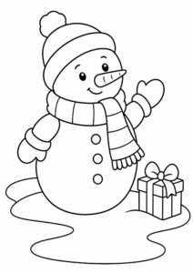 Cute Snowman Wearing a Scarf Coloring Page coloring page