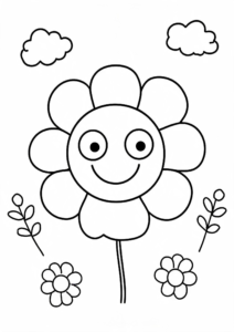 Cute Spring Flower with Smiling Face Coloring Page coloring page