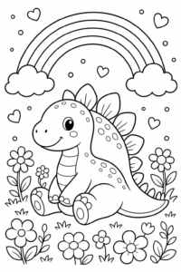 Cute Stegosaurus Under a Rainbow Coloring Sheet coloring page