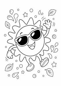 Cute Summer Sun Wearing Sunglasses Coloring Page coloring page