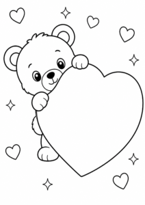 Cute Teddy Bear Holding a Heart Coloring Page coloring page