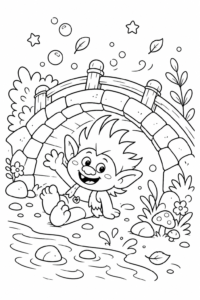 Cute Troll Sitting Under a Bridge Coloring Page coloring page