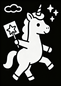 Cute Unicorn Holding a Magic Star Doodle Card coloring page