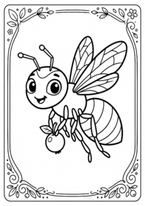 Cute Wasp Carrying a Small Berry Printable Card coloring page