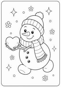 Cute Winter Snowman Wearing a Scarf Coloring Page coloring page