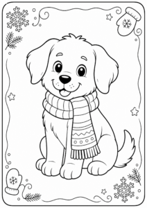 Dog Wearing a Cozy Winter Scarf Doodle Card coloring page