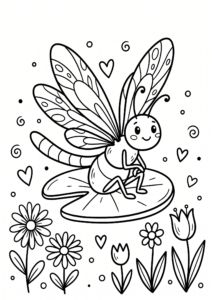 Dragonfly Sitting on a Lily Pad Printable Card coloring page