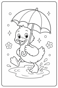 Duck Holding an Umbrella Coloring Sheet coloring page