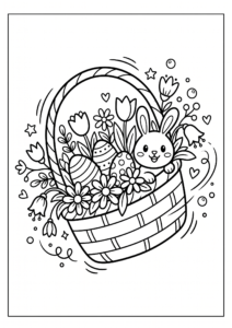 Easter Basket Filled with Flowers Printable Coloring Sheet coloring page