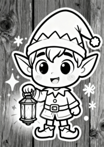 Elf Holding a Magic Lantern Coloring Card coloring page