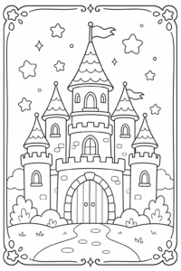 Enchanted Castle with Floating Stars Printable Coloring Sheet coloring page