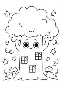 Enchanted Tree with Tiny Windows Doodle Page coloring page